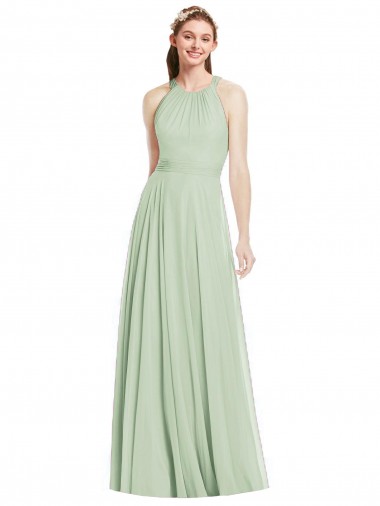 Cheap Open Back Halter Chiffon Bridesmaid Dress with Flowy Bow Toronto