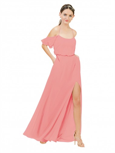 Cheap Draped Off the Shoulder Sleeves Chiffon Bridesmaid Dress Toronto