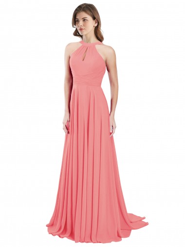 Cheap Draped A-Line Chiffon Bridesmaid Dress with Halter Keyhole Neckline Toronto