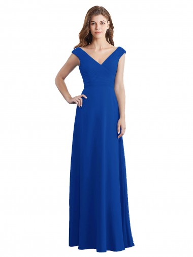 Cheap Draped Shoulder V-Neck Long Chiffon Bridesmaid Dress Toronto