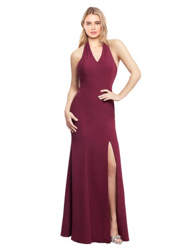 Cheap Chiffon Mermaid Bridesmaid Dress with Back Tie Halter Straps and Side Slit Toronto