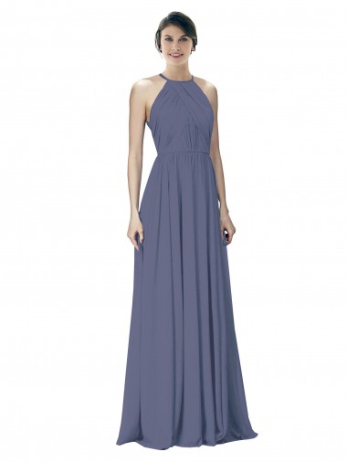 Cheap Halter Neck Ruched Bodice Chiffon Bridesmaid Dress Toronto
