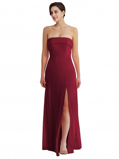 Cheap Cuffed Strapless Maxi Formal Bridesmaid Dress with Front Slit Toronto