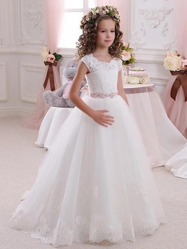 Cheap Ivory Ball Gown High Neck Floor Length Keyhole Back Flower Girl Dress Toronto