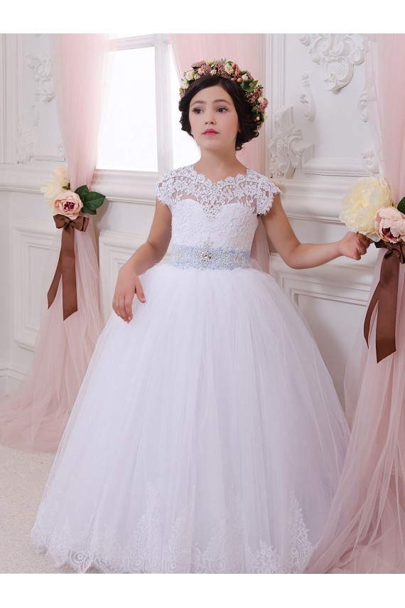 Ivory Ball Gown Sweetheart Chapel Train Cap Sleeve Flower Girl Dress