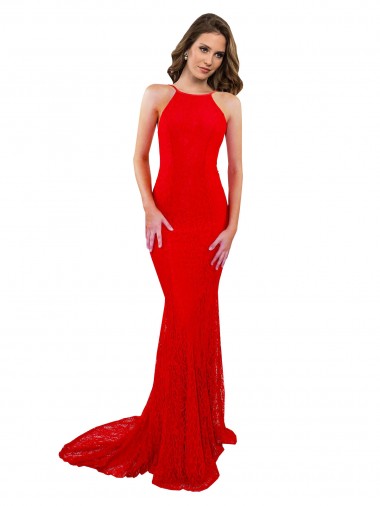 Cheap High Neck Long Formal Lace Bridesmaid Dress / Prom Dress with Open Back Straps Toronto