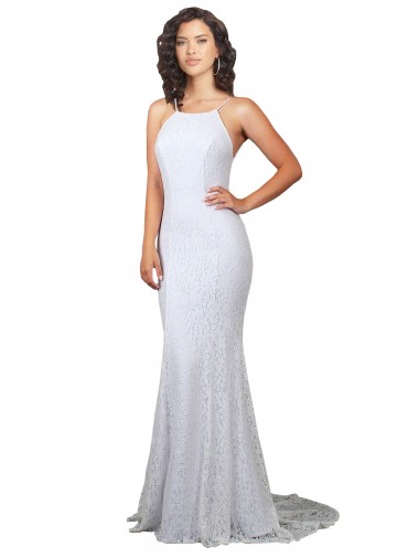 Cheap High Neck Backless Lace Wedding Dress with Plunging Low Back Toronto