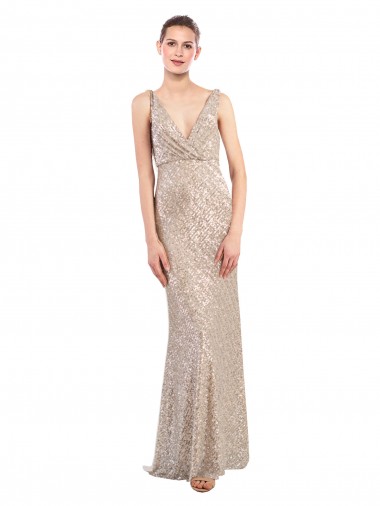 Cheap Faux Surplice V-Neck Slim Formal Sparkling Sequin Bridesmaid Dress / Prom Dress Toronto