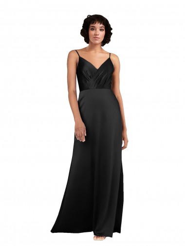 Cheap Full Length V-Neckline Formal Silky Satin Bridesmaid Dress / Prom Dress with Spaghetti Straps Toronto