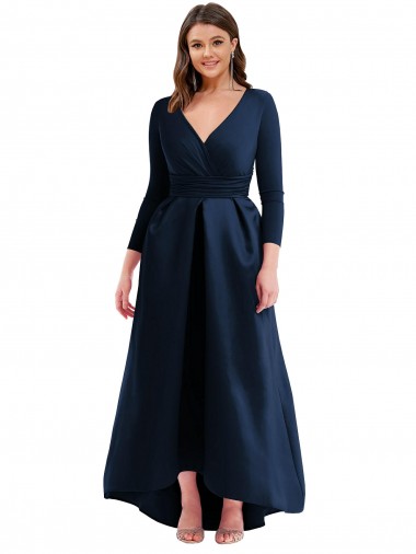 Cheap Long Sleeves Wrapped Formal Spandex Bridesmaid Dress / Prom Dress with High Low Full Skirt and Pockets Toronto