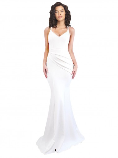 Cheap Fishtail Shape Spaghetti Straps Open Back Formal Crepe Bridesmaid Dress / Prom Dress with Ruffles Toronto