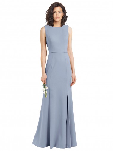 Cheap Boat Neckline and Sleek Fit and Flare Crepe Bridesmaid Dress with Keyhole Back Toronto