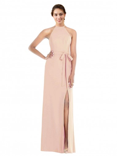 Cheap Halter Criss Cross Cutout Back Maxi Formal Crepe Bridesmaid Dress / Prom Dress Toronto