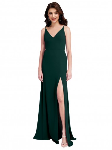 Cheap Slim A-Line V-Neck Full Length Formal Crepe Bridesmaid Dress / Prom Dress with Side Slit Toronto