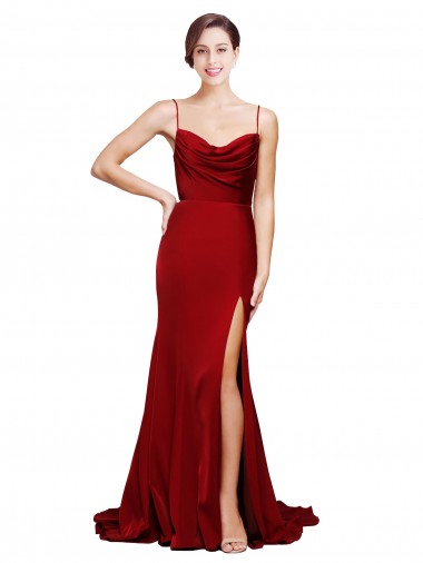 Cheap Cowl Front Neck Sweep Train Formal Stretch Satin Bridesmaid Dress / Prom Dress with High Side Split Toronto
