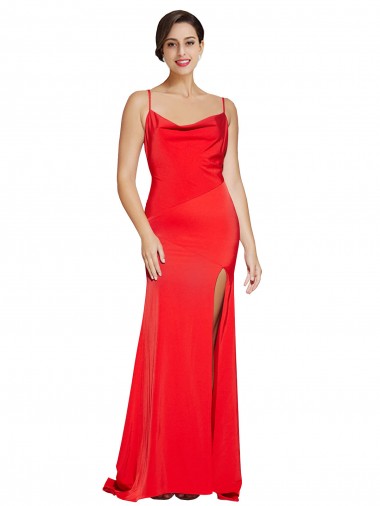 Cheap Low Back Cowl Neck Formal Stretch Satin Bridesmaid Dress / Prom Dress with High Side Slit Toronto