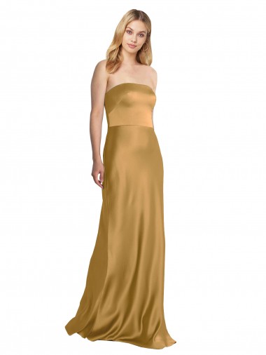 Cheap Sleek Strapless Long A-Line Formal Stretch Satin Bridesmaid Dress / Prom Dress Toronto