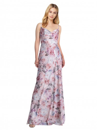 Cheap Draped Cowl Neck Long Printed Formal Stretch Satin Bridesmaid Dress Toronto