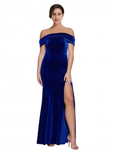 Cheap Full Length Long Formal Velvet Bridesmaid Dress / Prom Dress with Side Split Toronto
